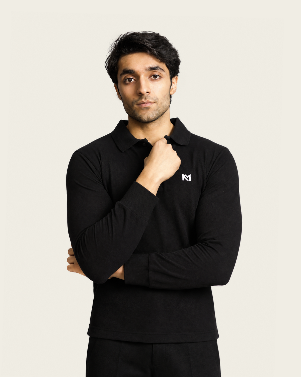 KM Classic Long-Sleeve Polo Black