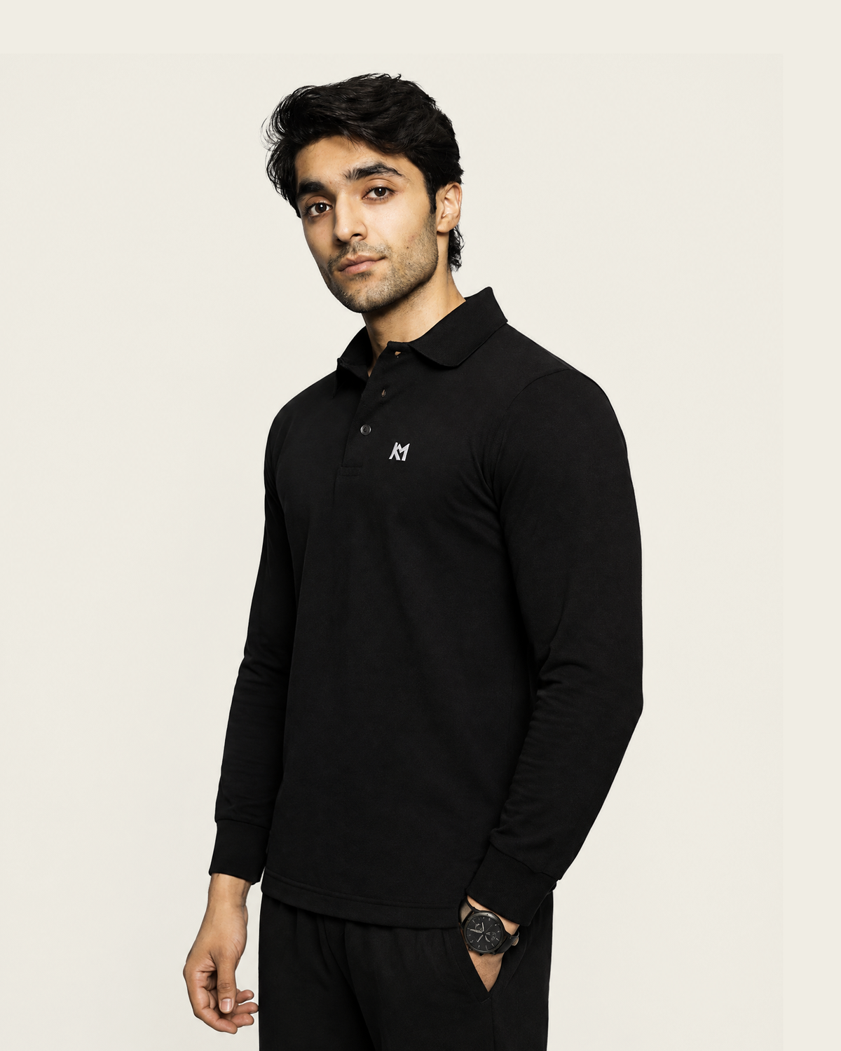 KM Classic Long-Sleeve Polo Black