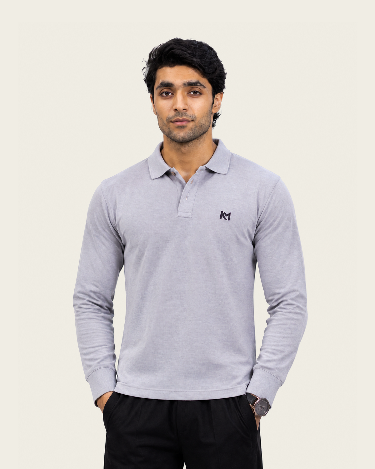 KM Classic Long-Sleeve Polo Grey