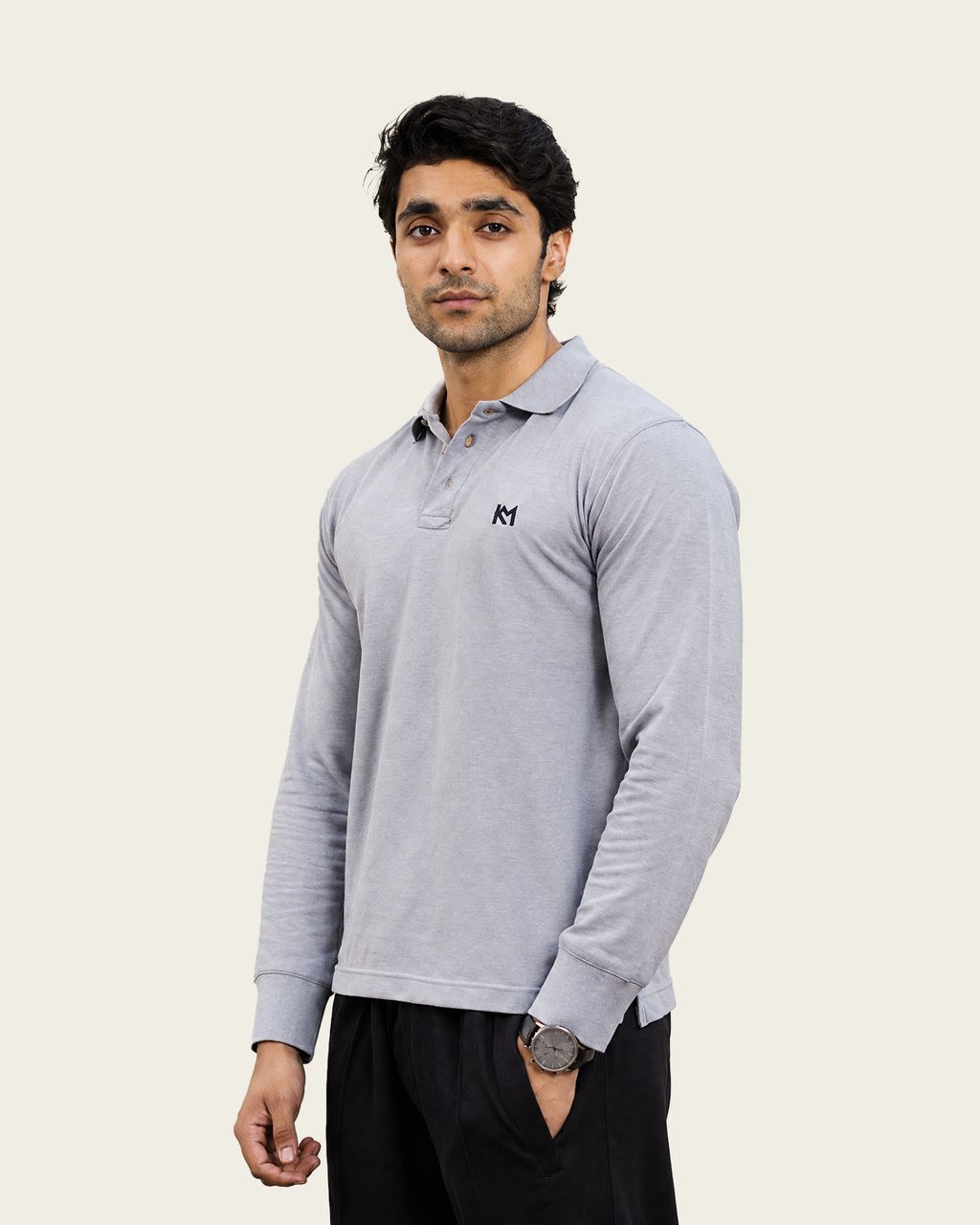 KM Classic Long-Sleeve Polo Grey