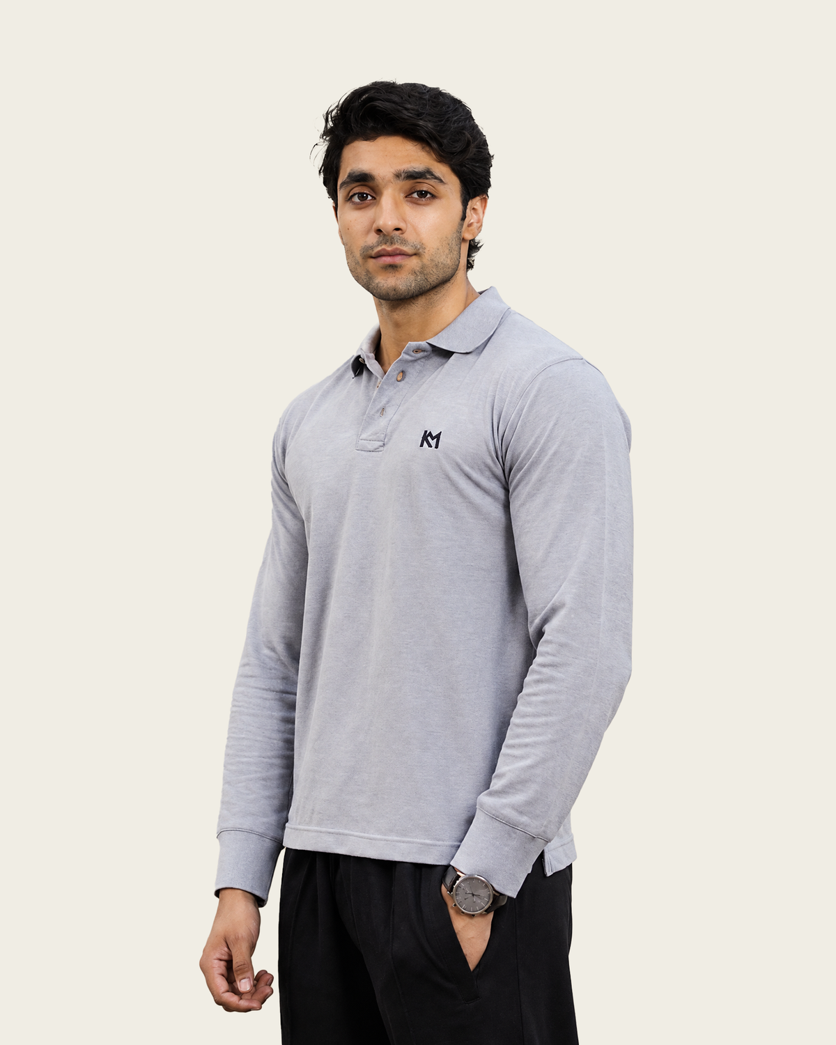 KM Classic Long-Sleeve Polo Grey